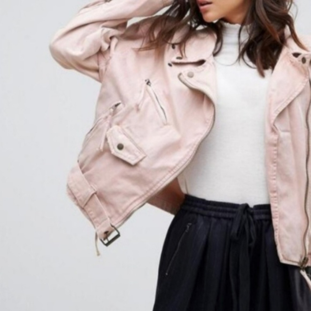NWOT Free People Lace-Up Denim Moto Jacket - Picture 1 of 6